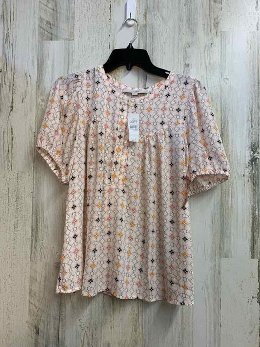 NWT LOFT Tops Size S CRM/BLK/ORNG SHORT SLEEVES TOP/1/2 BUTTONS