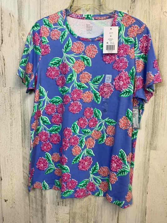 NWT KIM ROGERS Tops Size M BLU/PNK Floral SHORT SLEEVES TOP
