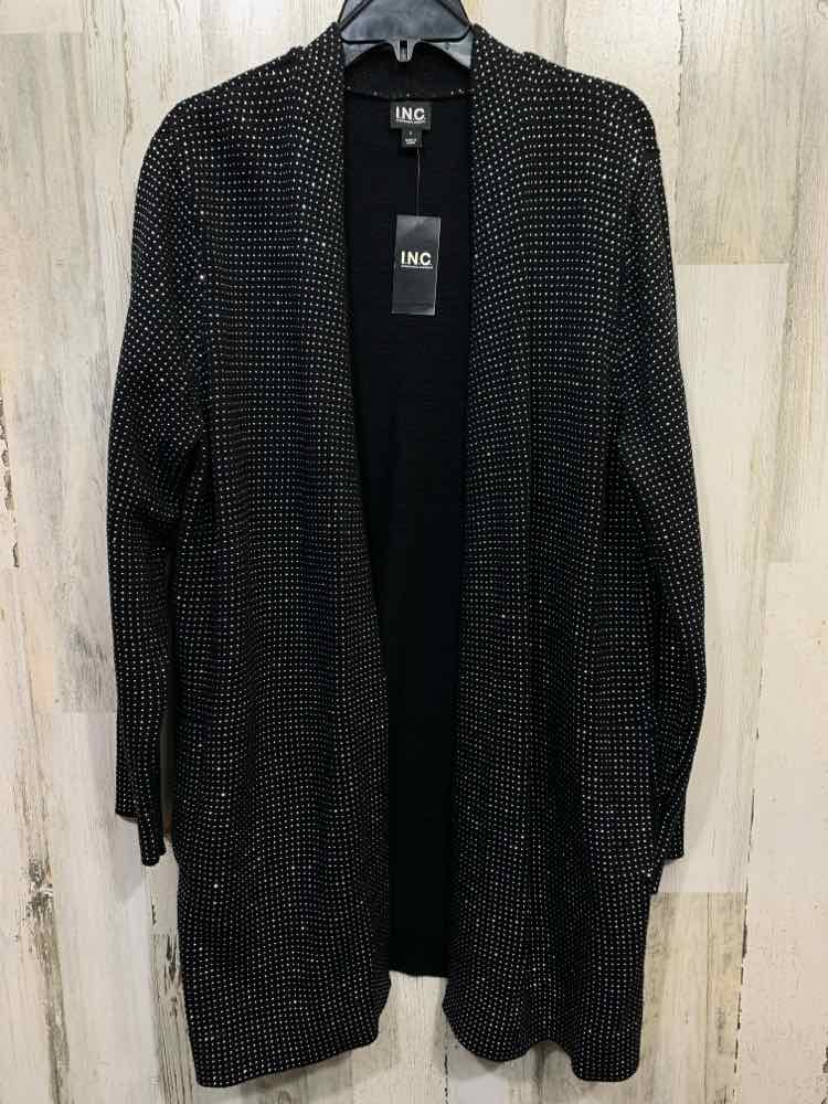 NWT INC Size L JACKETS / COATS BLK/SLVR DOTS OPEN FRONT Cardigan