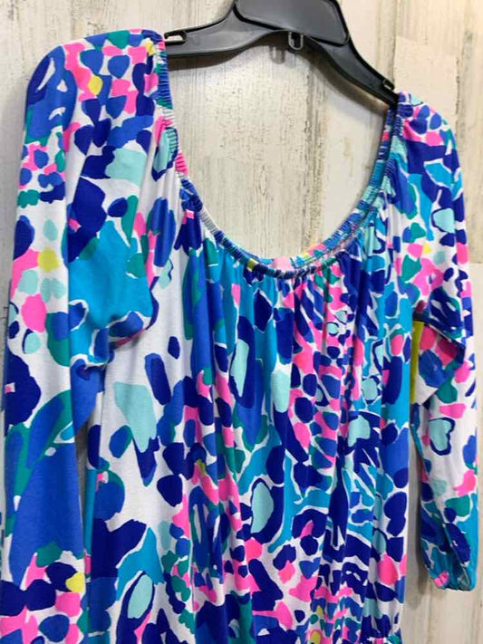 PRE-OWNED LILLY PULITZER BOTTOMS L WHT/BLU/PNK/GRN CORAL REEF PRINT SHORTS