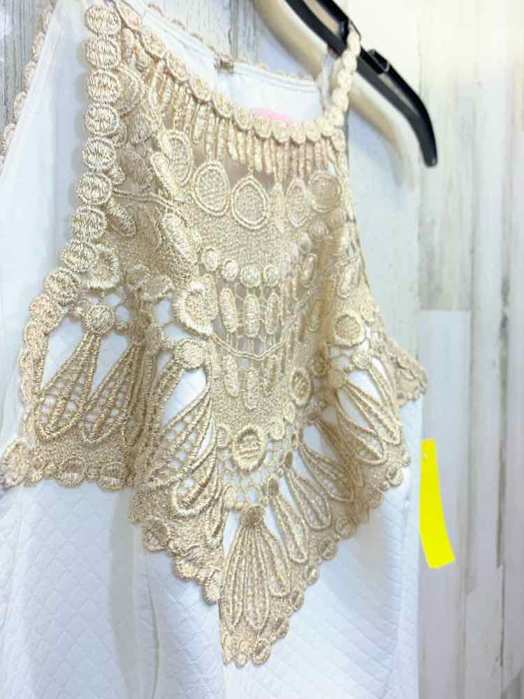PRE-OWNED LILLY PULITZER Dresses and Skirts Size 8 WHITE/GOLD HIGH NECK Dress/GO