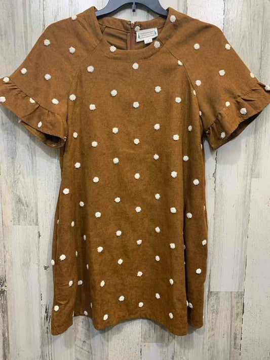 PRE-OWNED LOVERICHE Dresses and Skirts Size L BROWN/WHT Polka Dot Dress/CREW NEC