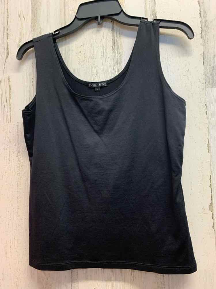 PRE-OWNED ANUE LIGNE Tops Size L Black Solid TANK TOP Tank Top/BLACK TANK TOP