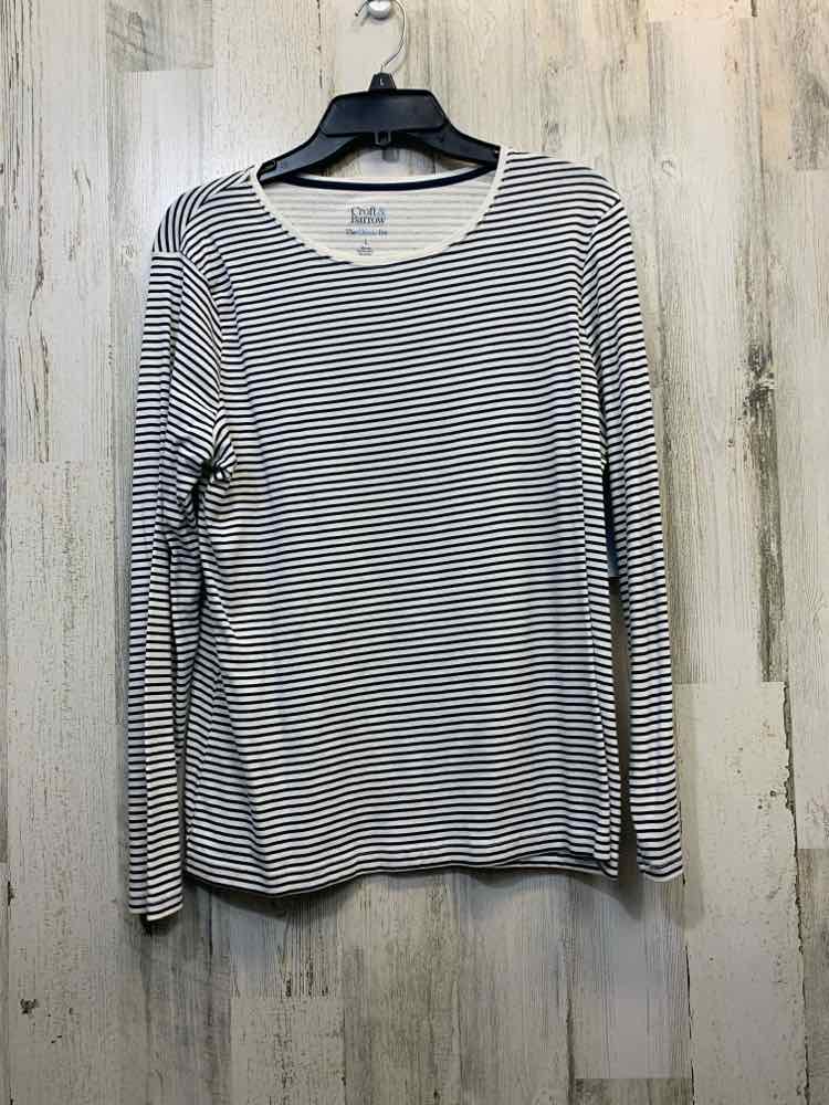 PRE-OWNED CROFT & BARROW Tops Size L WHT/BLK LONG SLEEVE DRESS TOP