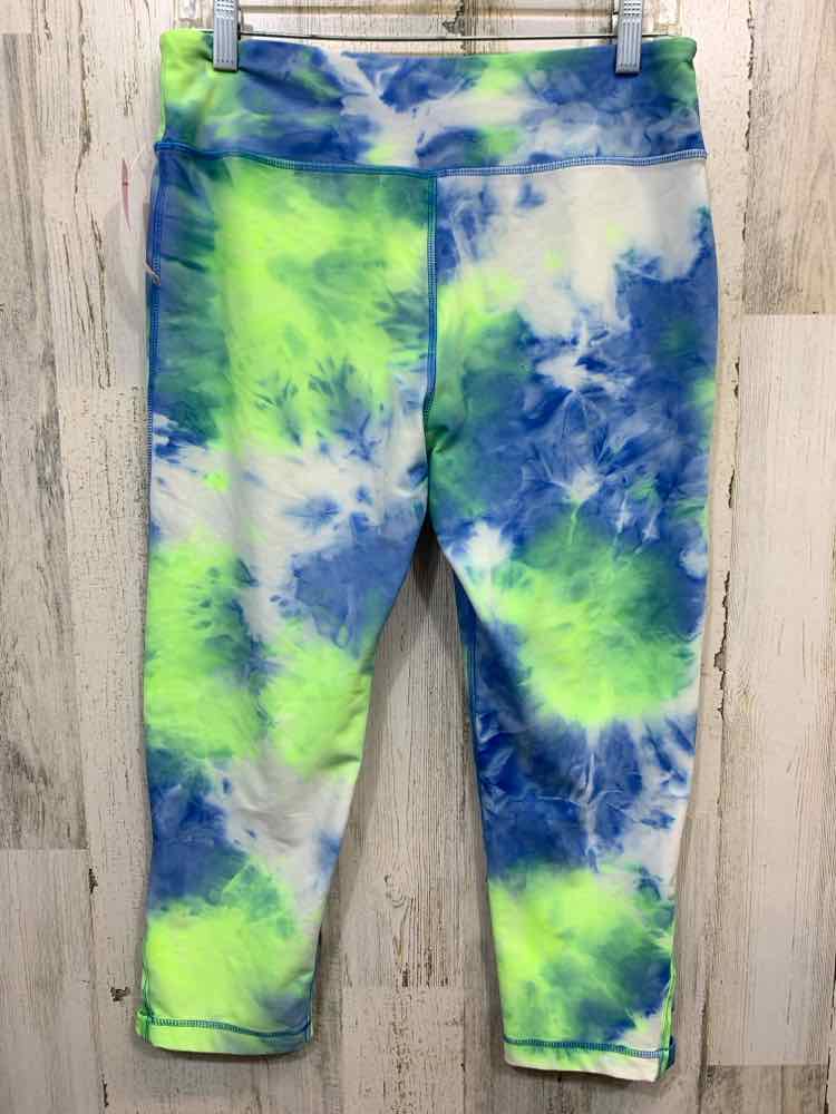 PRE-OWNED VOGO Activewear L BLUE/NEON GREEN TY-DYE LEGGINGS Activewear Bottom/BL