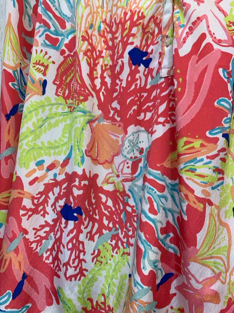 PRE-OWNED CHARLIE PAIGE Tops Size XL CORAL/BLUE/LIME/WHITE/YELLOW BEACH Blouse/B