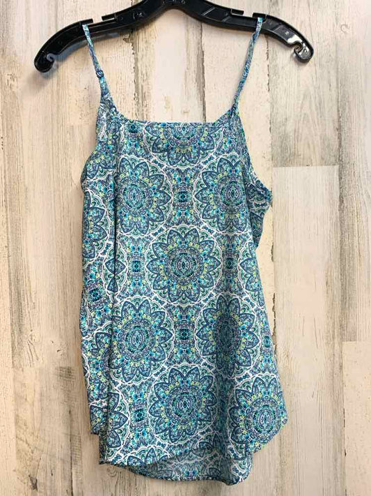 FADED GLORY Tops Size S AQUA/WHT/BLU MEDALION SPAGHETTI STRAP TOP