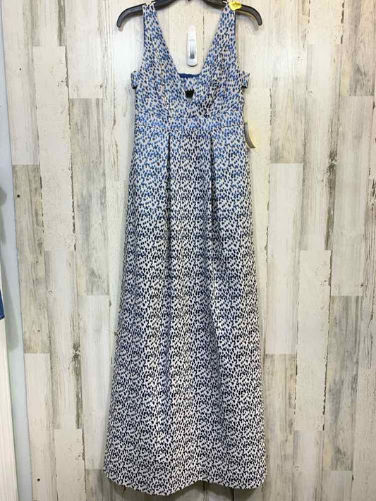 PRE-OWNED NICOLE MILLER Dresses and Skirts Size 4 WHITE/BLUE Gown/Evening Wear/W