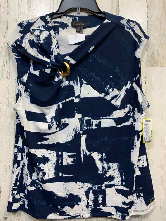 NWT DONNA KARAN Tops Size XL BLUE/WHT SHEER SLEEVELESS ABSTRACT E Blouse