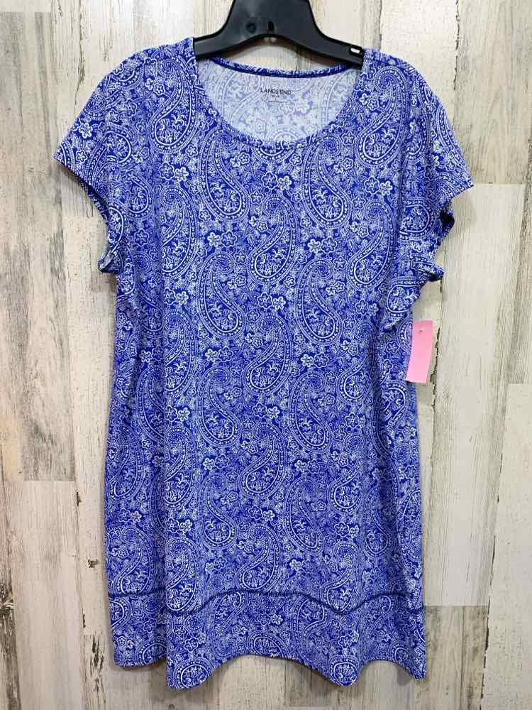 PRE-OWNED LAND'S END Dresses and Skirts Size XLP WHT/BLUE FLORAL/PAISLEY/SCOOP N