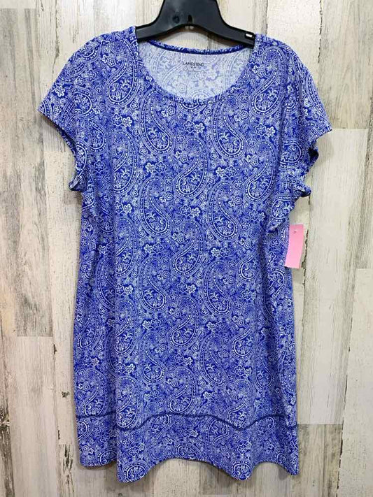 PRE-OWNED LAND'S END Dresses and Skirts Size XLP WHT/BLUE FLORAL/PAISLEY/SCOOP N