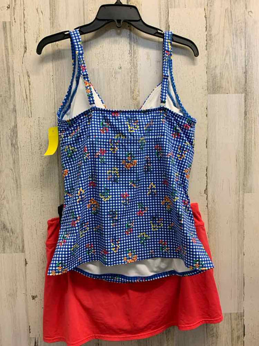 PRE-OWNED LANDSEND Swimwear Size 14 RED/BLU/WHT FLORAL/GINGHAM 2PC Swimsuit