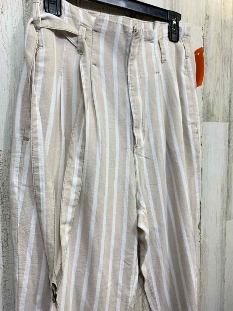 PRE-OWNED Size S ABERCROMBIE BOTTOMS SAND/WHT Stripe Pants