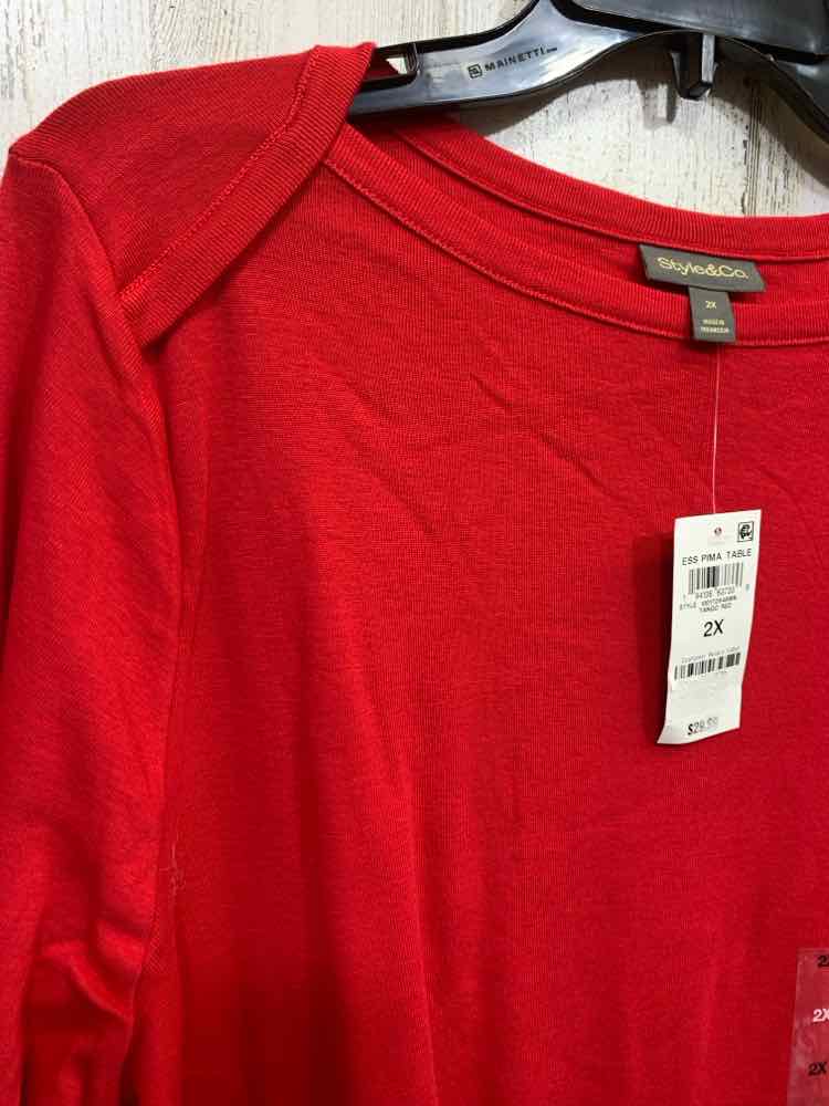 NWT STYLE & CO Tops Size 2X Red Solid 3/4 SLEEVE Blouse