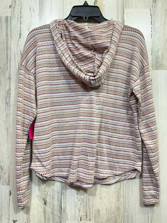 PRE-OWNED BOBEAU Size MP Tops WHT/OLV/BLU/CRANB Stripe LONG SLEEVES V NEC HOODIE