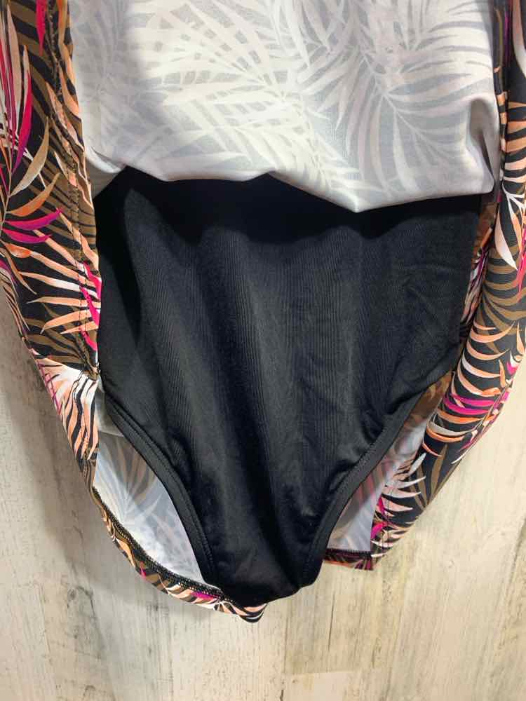 PRE-OWNED LAND & SEA Swimwear Size 18W BLACK/PURPLE/OLIVE/PEACH Swimsuit/ONE PIE