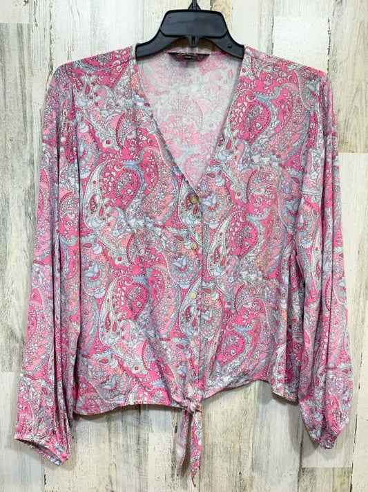 PRE-OWNED CHARLIE B Tops Size XL WHT/PNK FLORAL/PAISLEY 3/4 SLEEVE Shirt