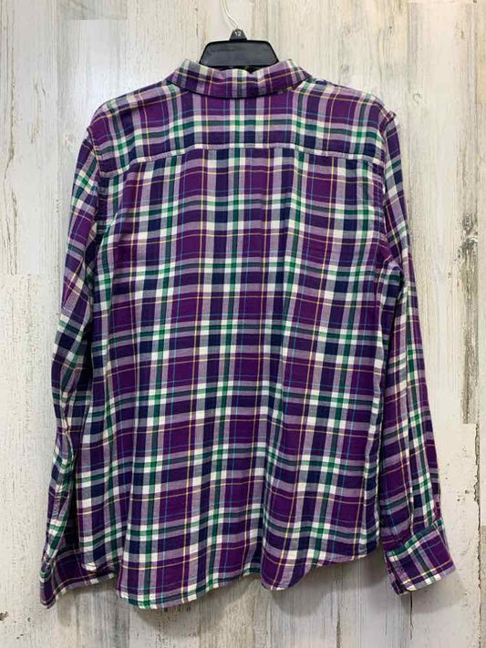 PRE-OWNED CHAPS Tops Size XL PRPL/GRN Plaid LONG SLEEVES Shirt/BUTTON UP