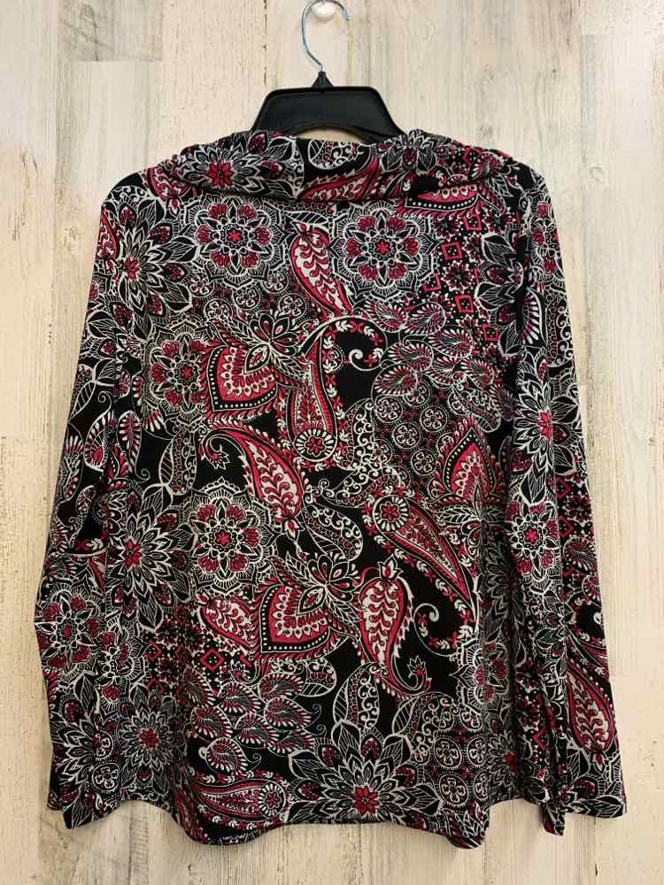 SOUTHERN LADY Tops Size S BLK/WHT/RED Paisley LONGSLEEVE TOP