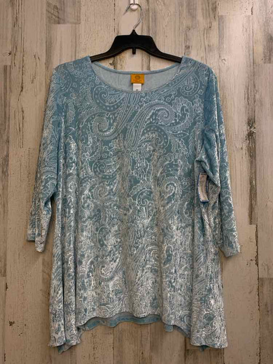 PRE-OWNED RUBY RD PLUS SIZES Size 2X LIGHT BLU Paisley LONG SLEEVES TOP/VELVET