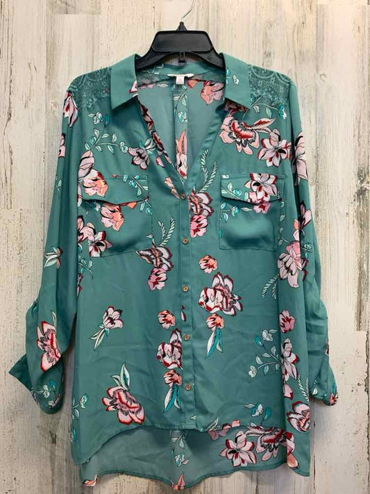 PRE-OWNED CANDIE'S Tops Size XL TEAL/WHITE/PINK/RED/BLACK Floral TOP/LONG SLEEVE