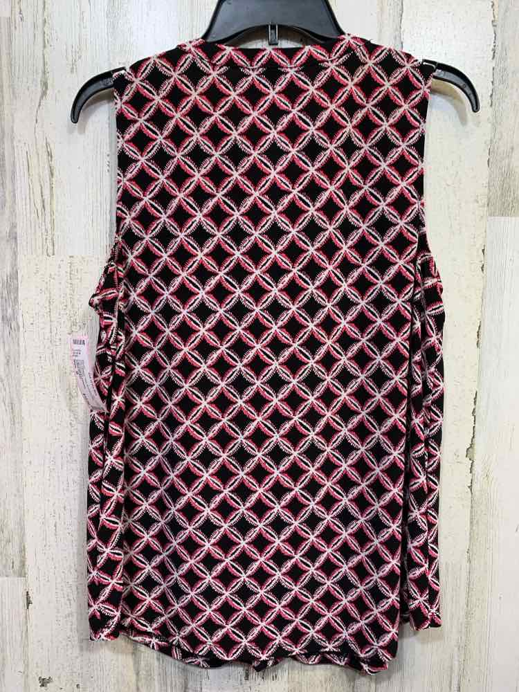 PRE-OWNED JONES STUDIO Tops Size M BLK/WHT/PNK SLEEVELESS Blouse/V NECK/BUST ZIP