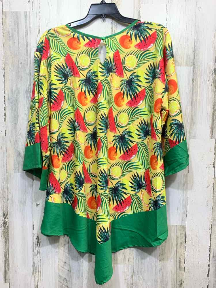 NWT TAMSY Tops Size One Size YELLOW/GREEN/RED/ORANGE FRUIT PONCHO Shirt/PONCHO T