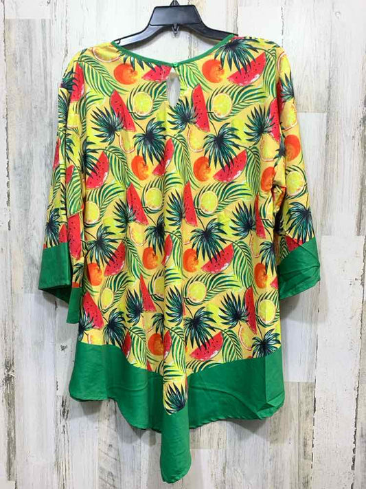 NWT TAMSY Tops Size One Size YELLOW/GREEN/RED/ORANGE FRUIT PONCHO Shirt/PONCHO T