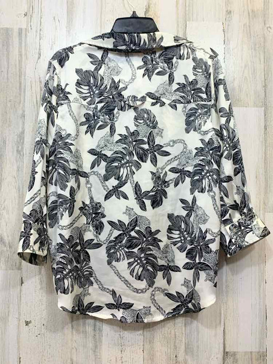 PRE-OWNED CATHERINE MALANDRINO Tops Size PXL WHITE/BLACK Floral 3/4 SLEEVE TOP/B
