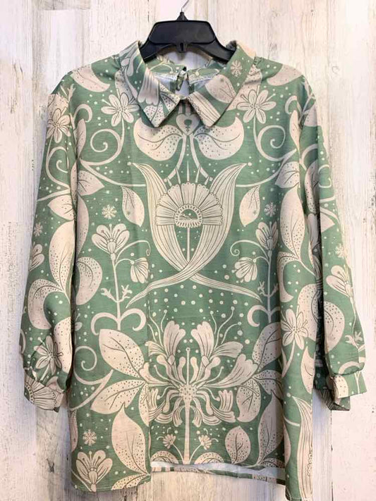 PRE-OWNED Tops Size XL GRN/BGE/CRM Floral LONG SLEEVES TOP