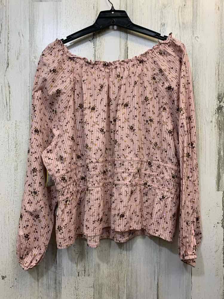 PRE-OWNED MADEWELL PLUS SIZES Size 2X PINK/OLIVE/NAVY Floral LONG SLEEVES TOP/PI