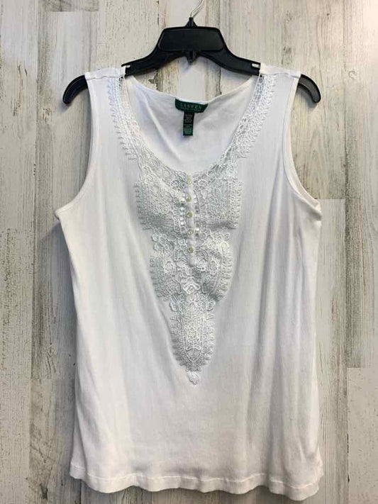 LAUREN RALPH LAUREN PLUS SIZES Size 1X White RIBBED SLEEVELESS TOP