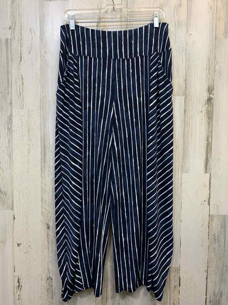 Size 12 SYMPLI BATH ASSESORIES BLU/WHITE Spandex Stripe ELASTIC WASTE WIDE LEG