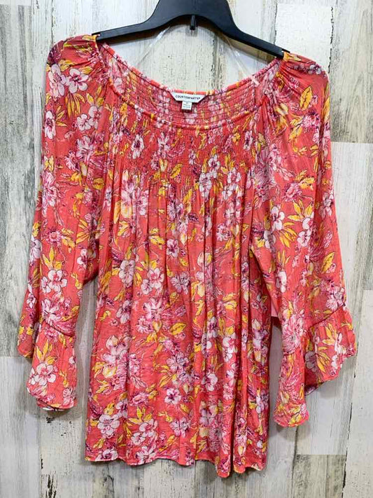 MULTIPLES Tops CORAL Floral Blouse/3/4 RUFFLE SLEEVES/WHT/YELOW FLOWERS