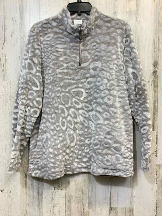 PRE-OWNED CHICOS JACKETS / COATS Size 2 GRAY/WHITE Fleece LEAPORD JACKET Jacket/