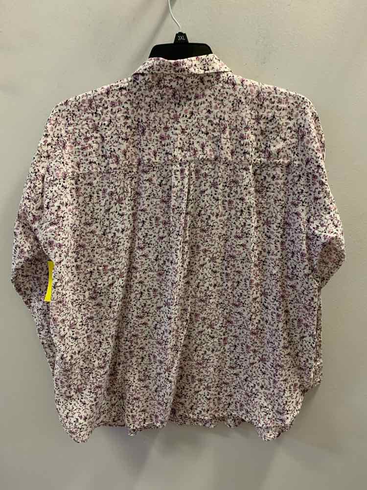 J JILL Tops Size L LAVENDER/WHT/BLK Floral LONG SLEEVES TOP