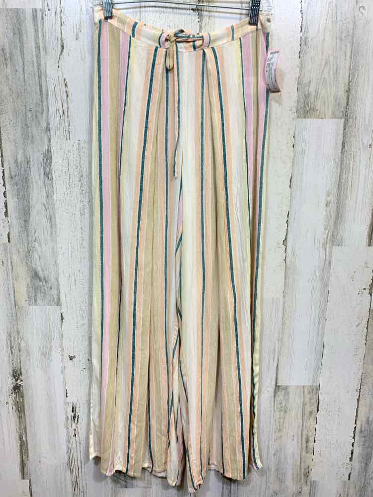 PRE-OWNED Size M ONIELL BOTTOMS TEAL/CORAL Stripe WIDE LEG Pants
