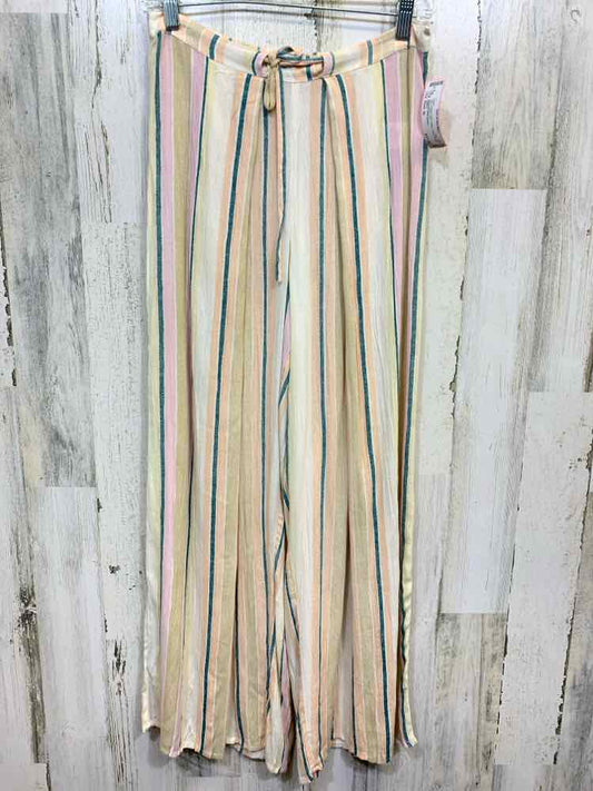 PRE-OWNED Size M ONIELL BOTTOMS TEAL/CORAL Stripe WIDE LEG Pants