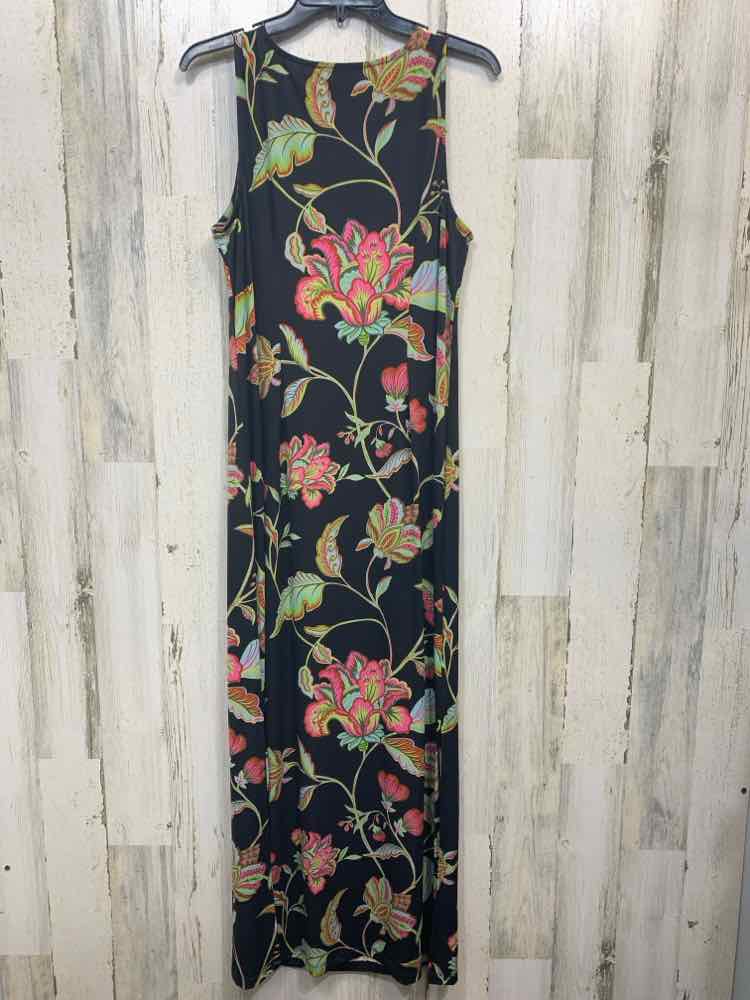 PRE-OWNED MSK Dresses and Skirts Size L BLK/GRN/PINK MAXI Dress/SLEEVELESS W/ GO