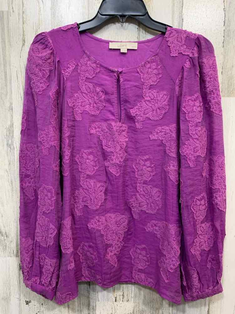 PRE-OWNED LOFT Tops Size LP Purple Floral LONG SLEEVES Blouse/PURPLE FLORAL LIGH