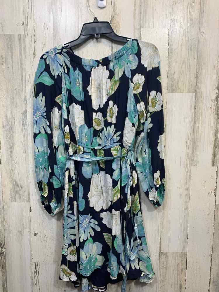 PRE-OWNED LOFT Dresses and Skirts Size L DARK BLUE Floral 3/4 SLEEVE Dress/GYPSY