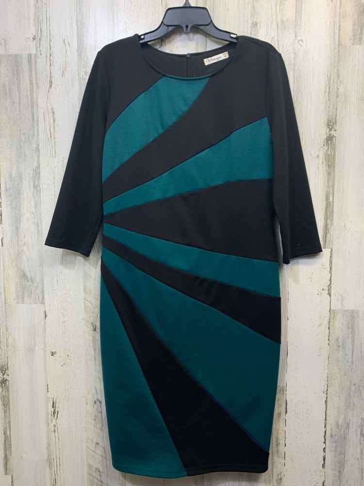VFEMAGE Dresses and Skirts Size 16 BLK/TEAL Stripe LONG SLEEVES Dress