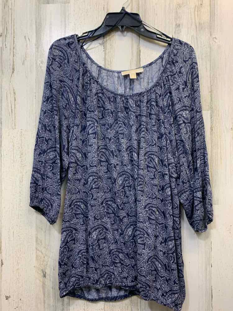 PRE-OWNED MICHAEL KORS PLUS SIZES Size 2X NAVY/WHITE Paisley LONG SLEEVES TOP/NA