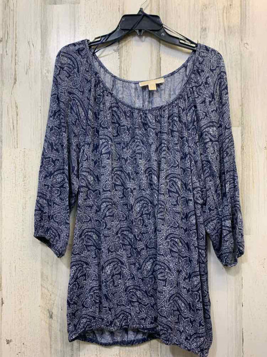 PRE-OWNED MICHAEL KORS PLUS SIZES Size 2X NAVY/WHITE Paisley LONG SLEEVES TOP/NA