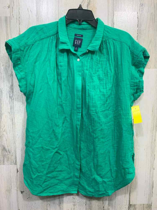PRE-OWNED GAP Tops Size L Green CAP SLEEVE/CRINCKLE GAUZE/BUTTON UP Shirt