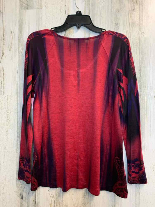 PRE-OWNED ONE WORLD Tops Size S RED/BLK/PRPL LONG SLEEVES TOP/RHINESTONES+FRONT