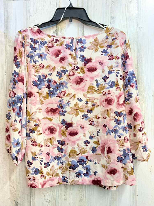 LAUREN CONRAD Tops Size M PINK/BLU/CRM/BRN Floral 3/4 LENGTH TOP