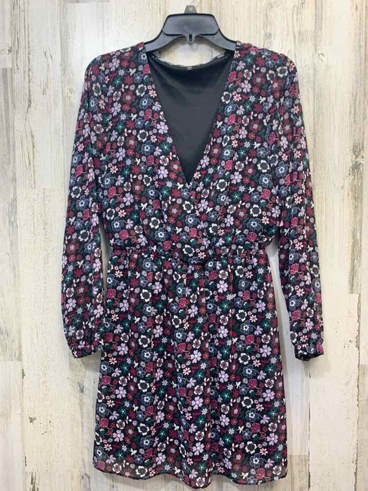 EXPRESS Dresses and Skirts Size S BLK/PUR/BLU FLOWERS LONG SLEEVES Dress