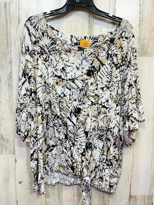 PRE-OWNED RUBY RD PLUS SIZES Size 3X BLK/WHT/BGE LEAVES 3/4 SLEEVE Blouse