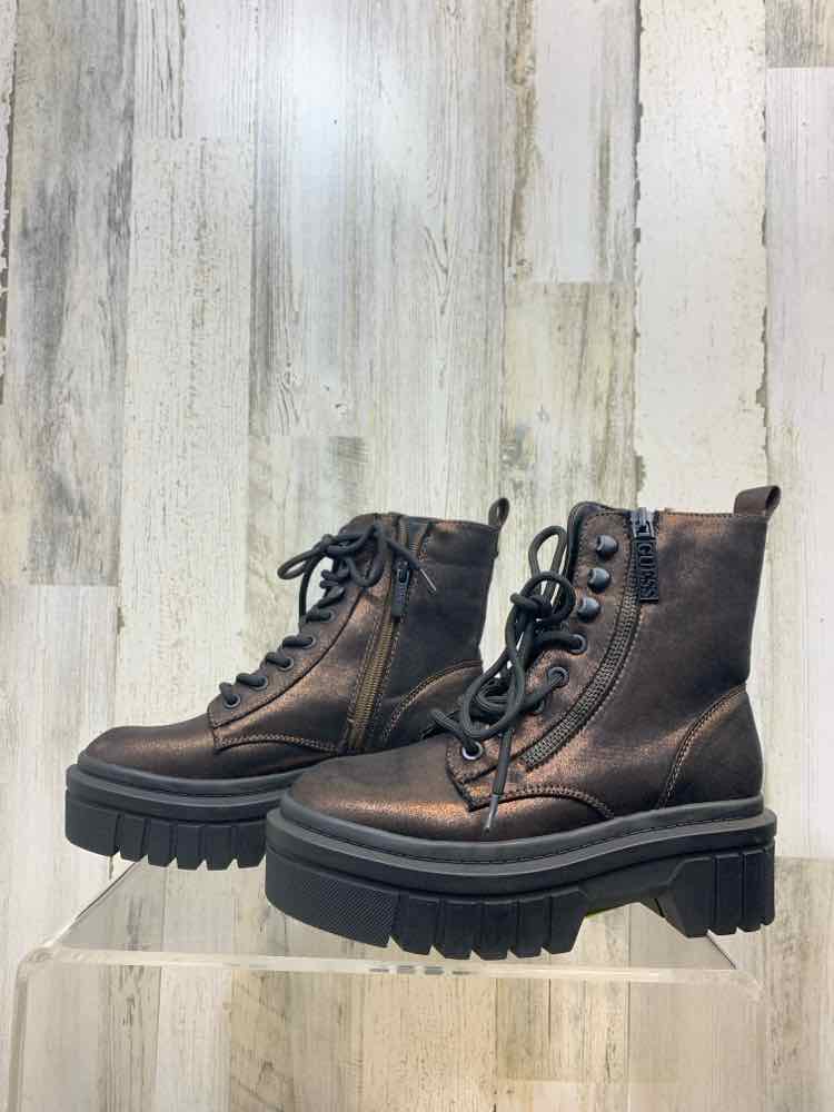 NWT GUESS SHOES Shoe Size 5 BRONZE Shoes/TIE BOOTS BIG HEEL